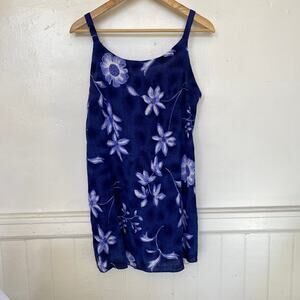 Islandx Hawaii Mini Floral Summer Dress Spaghetti Strap Blue Beach